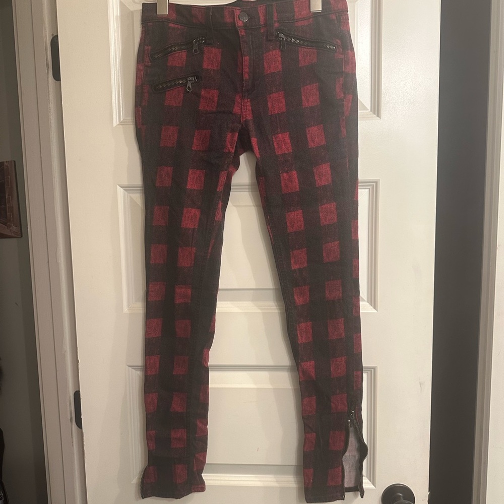 Rag & Bone red and black plaid jeans- 28